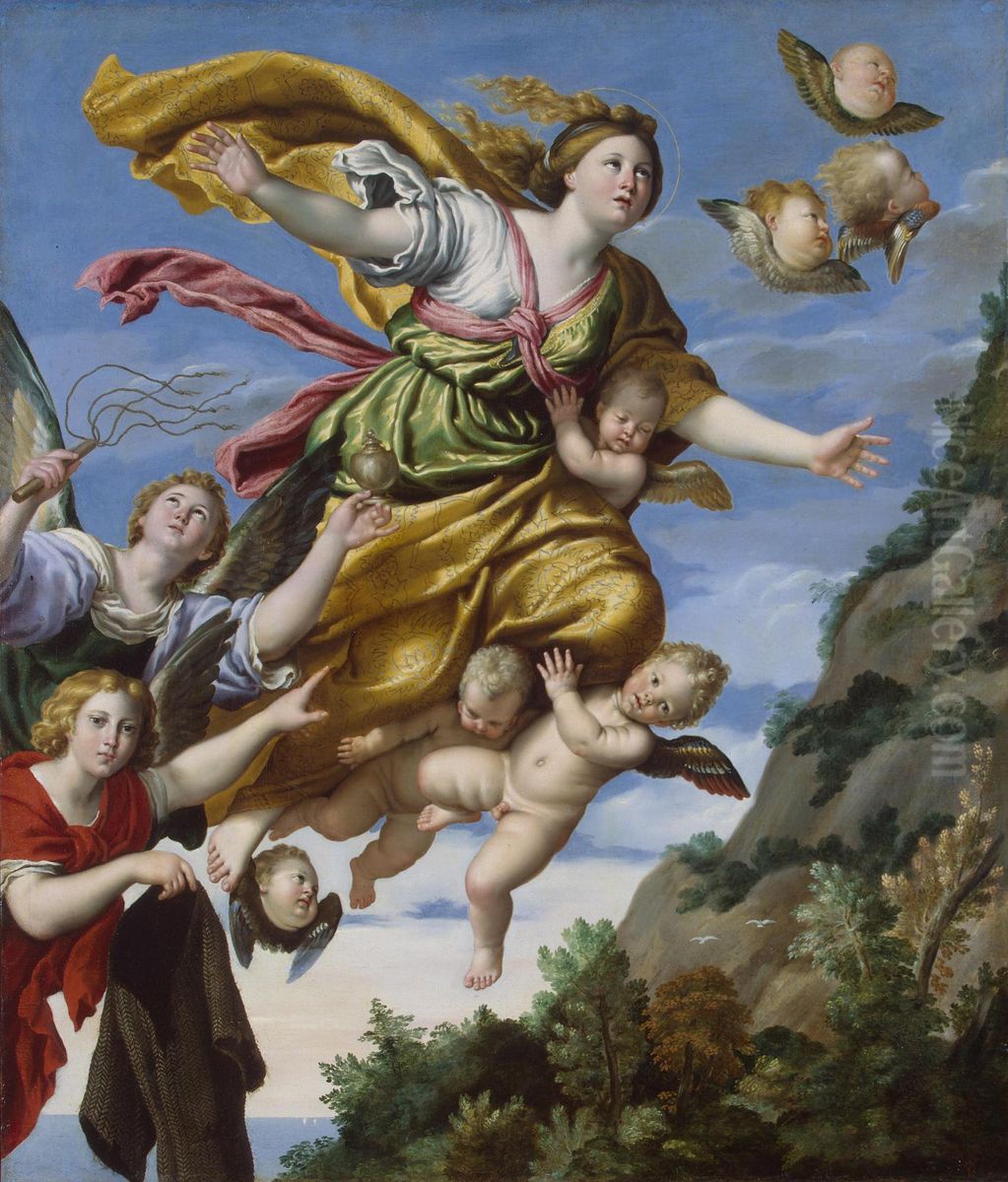 Mary Magdalene taken up to heaven Oil Painting by Domenico Zampieri (Domenichino)