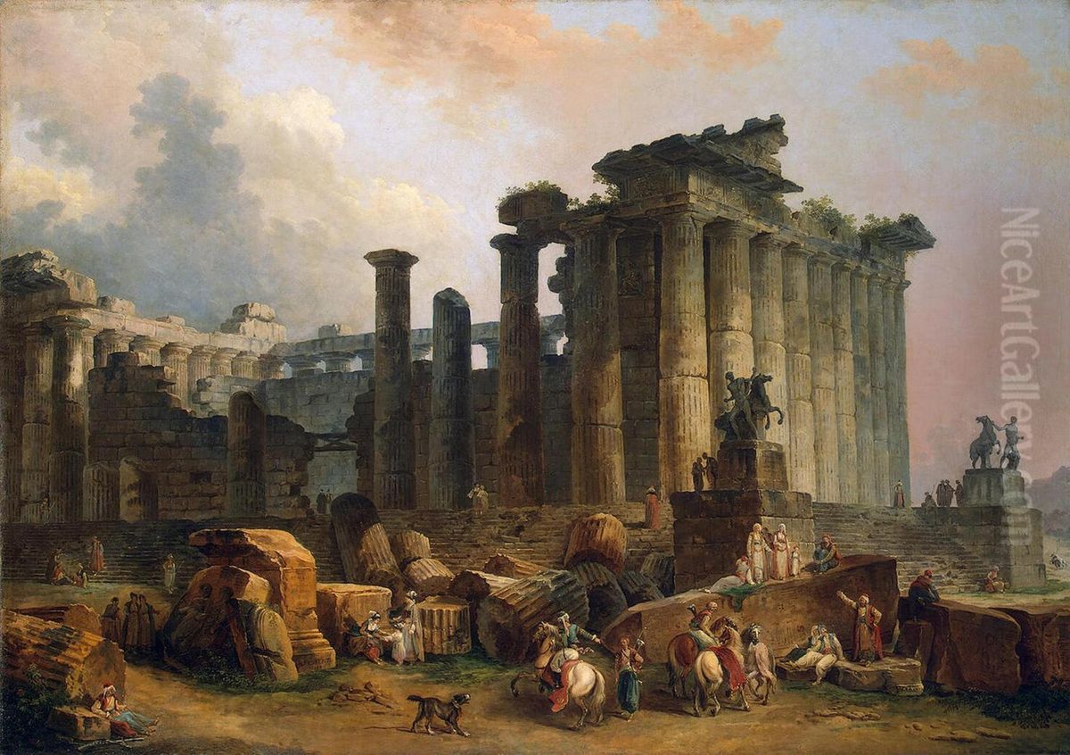 Ruins of a Doric Temple Oil Painting by Hubert Robert