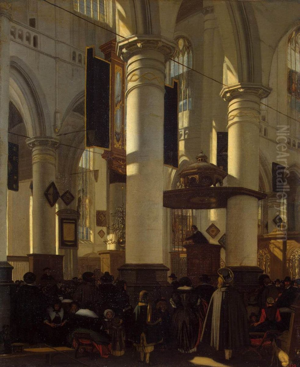 Protestant Gothic Church Oil Painting by Emanuel de Witte