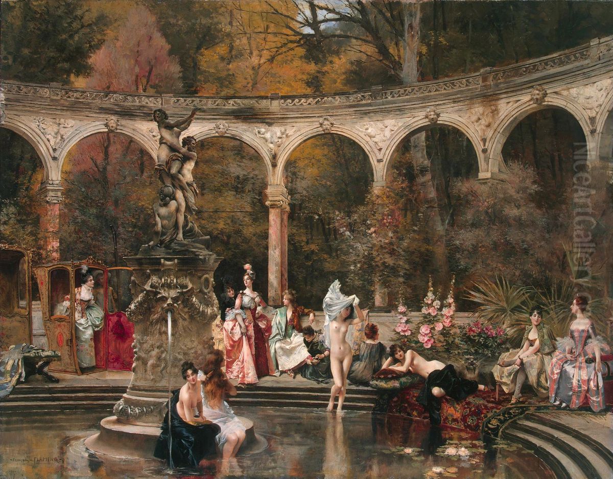 Bathing of Court Ladies in the 18th Century Oil Painting by Francois Flameng