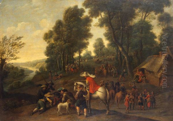 Halt of Horsemen in a Forest Oil Painting by Peter Snayers