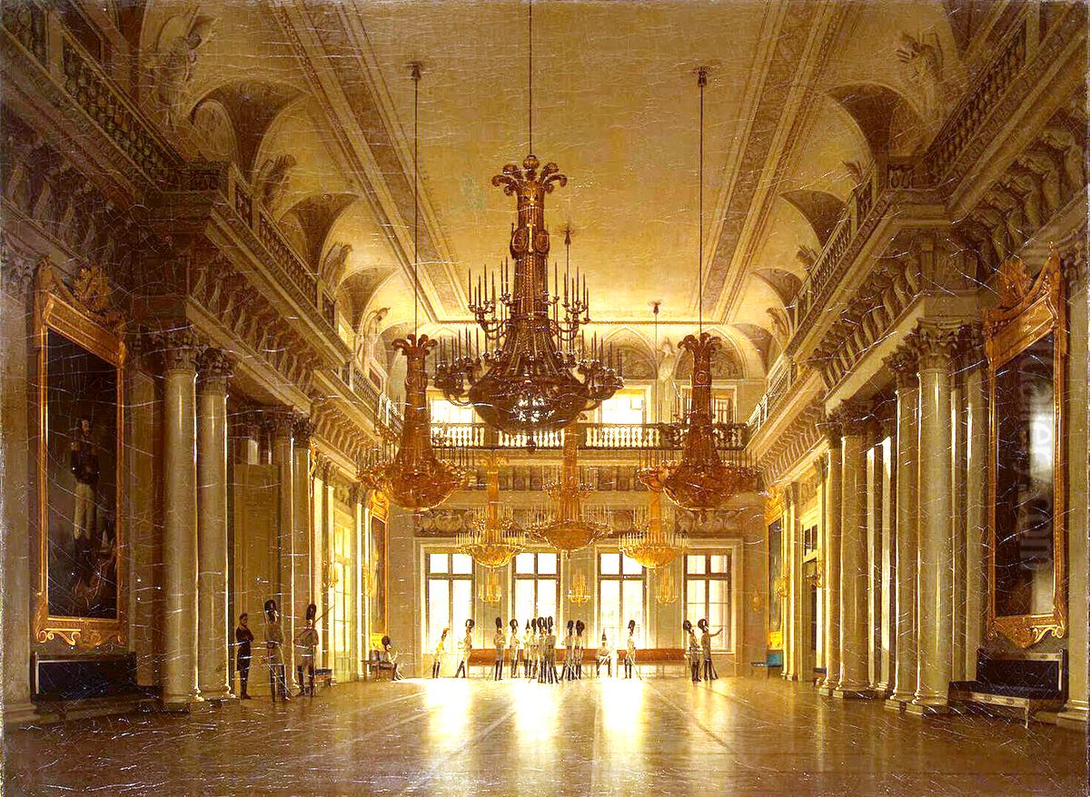View of the Fieldmarshals' Hall in the Winter Palace Oil Painting by Sergey Zaryanko