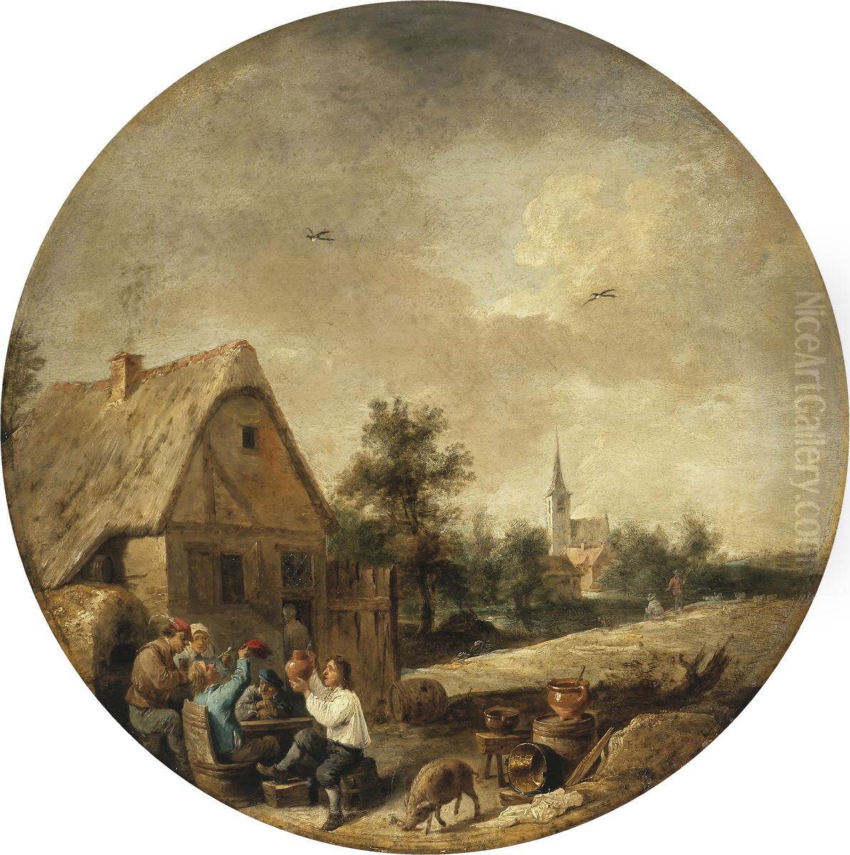 Landscape with a Rural Tavern Oil Painting by David Teniers the Younger