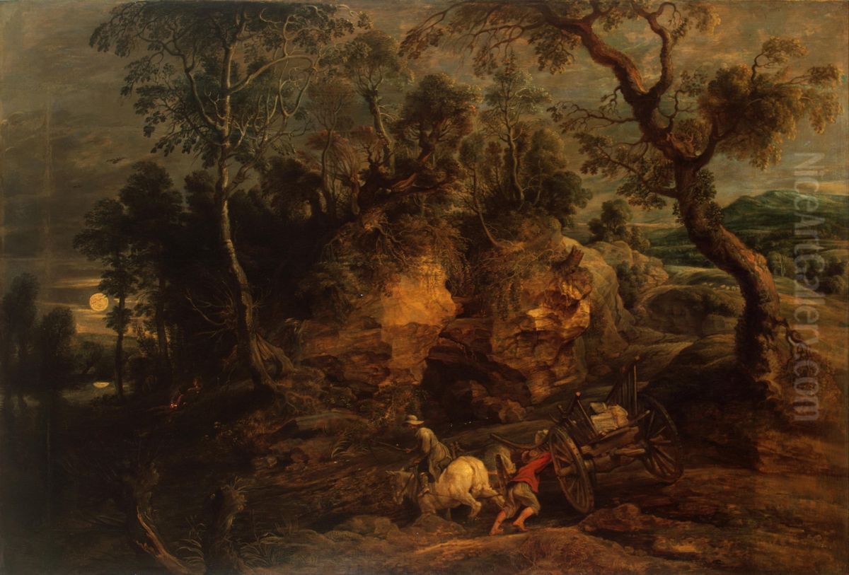 Landscape with Stone Carriers Oil Painting by (studio of) Rubens, Peter Paul