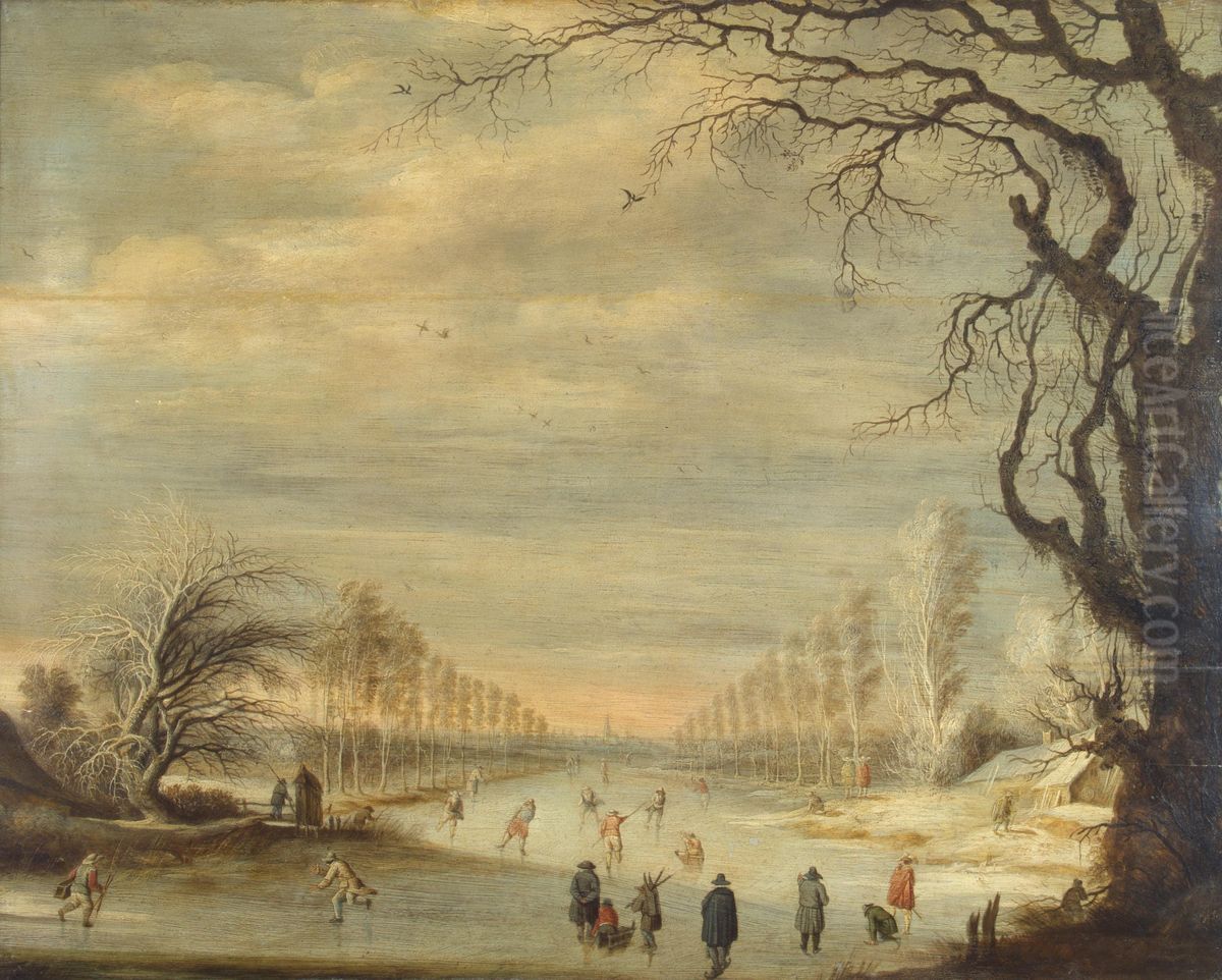 Winter Landscape with Skaters Oil Painting by Gijsbrecht Leytens