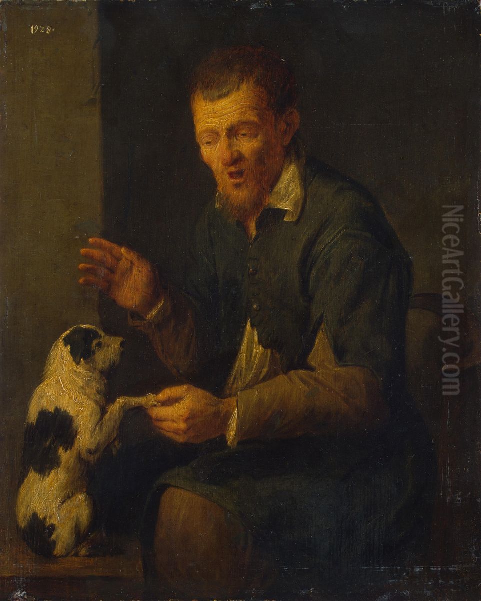 Peasant with a Dog Oil Painting by David Ryckaert III Peasant with a Dog Oil Painting by David Ryckaert III