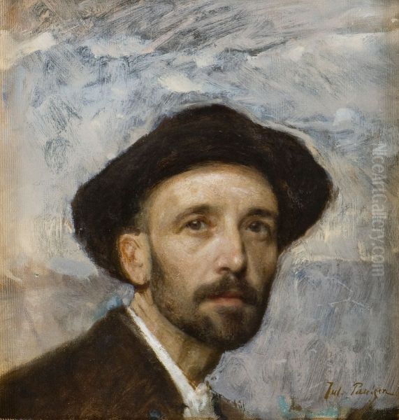 Selvportraet med blod Hat Oil Painting by Julius Paulsen