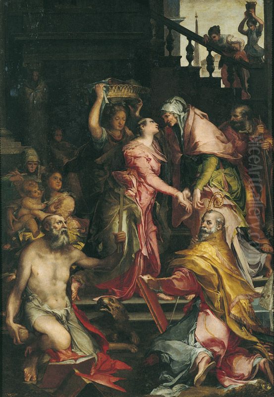 La Visitation de la Vierge a sainte Elisabeth Oil Painting by Cristoforo Gherardi