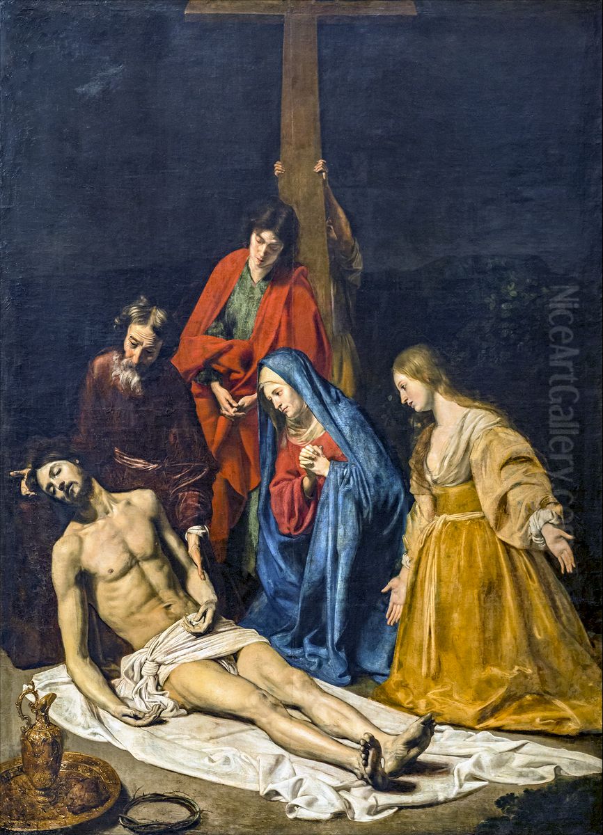 Christ descended from the crossFrancais:Le Christ descendu de la CroixItaliano:Cristo e disceso dalla croce Oil Painting by Nicolas Tournier