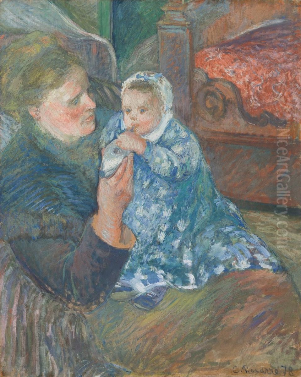 Mother and Child (Julie Pissarro and her son Ludovic-Rudolphe called Rodo) Oil Painting by Camille Pissarro