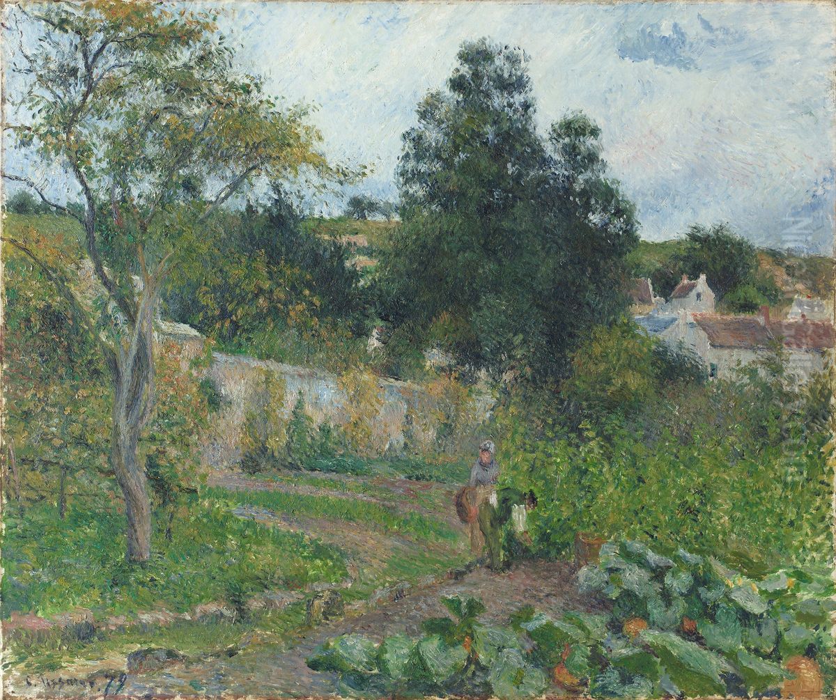 Kitchen Gardens at L'Hermitage, Pontoise Oil Painting by Camille Pissarro