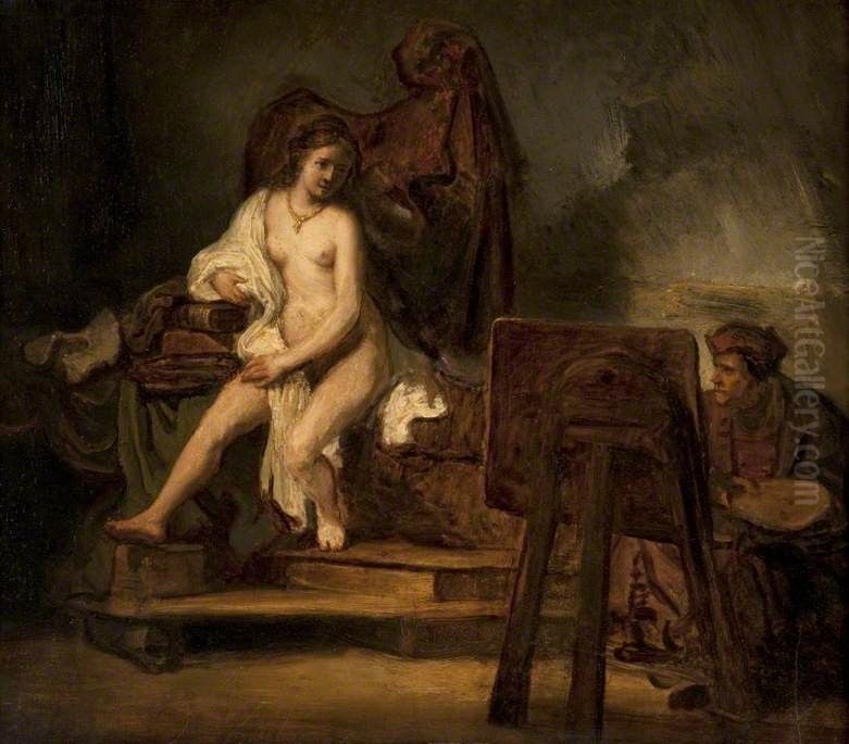 Portrait of Rembrandt painting Hendrickje as his Model Oil Painting by Rembrandt