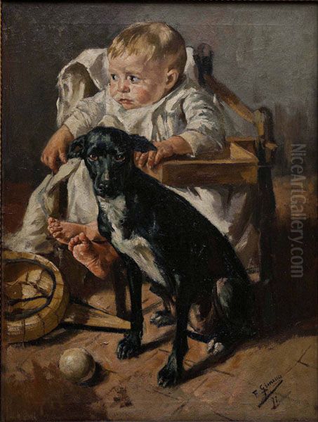 la nena i el bon companyo Oil Painting by Francisco Gimeno Arasa