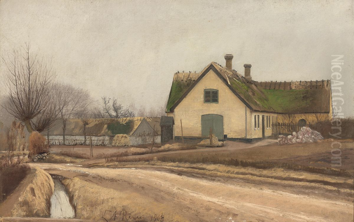 Landsbygade. Motiv fra Baldersbronde. Graavejr Oil Painting by Laurits Andersen Ring