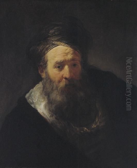 Old man with beard and turban Oil Painting by Rembrandt
