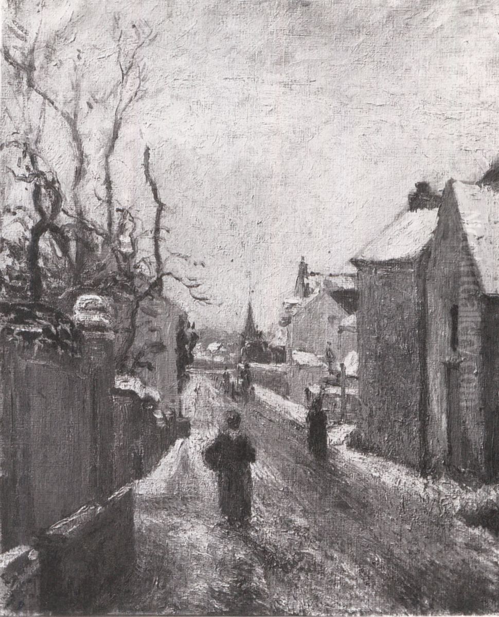 Rue de l'Hermitage, Pontoise, Effect of Snow Oil Painting by Camille Pissarro