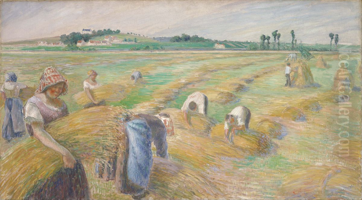 The Harvest Oil Painting by Camille Pissarro