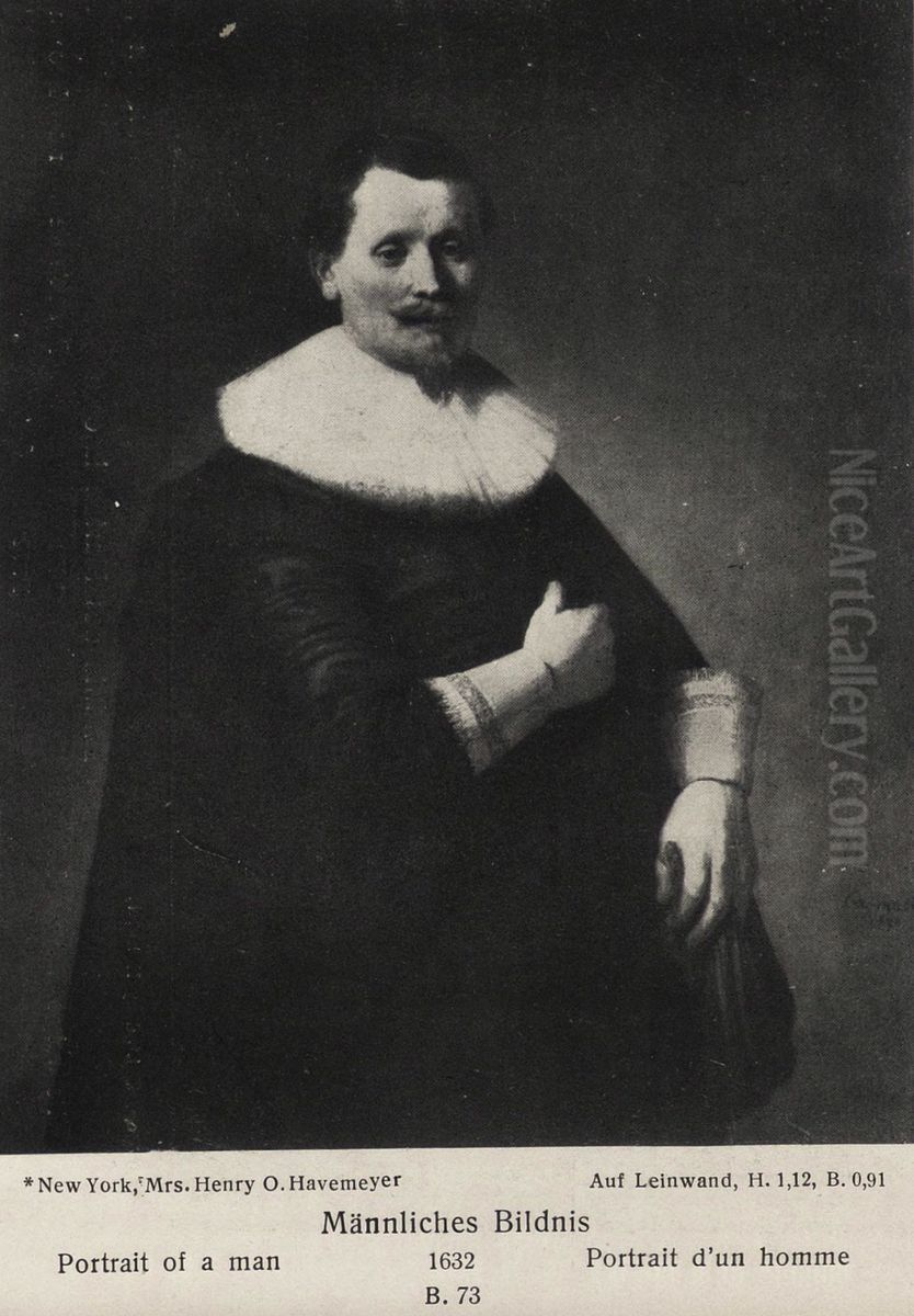 Portrait of a Man with Gloves Oil Painting by Rembrandt