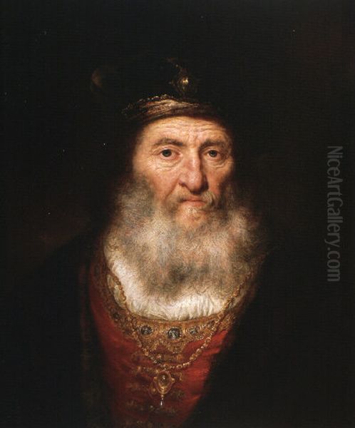 Old man with beard and beret Oil Painting by Govert Flinck