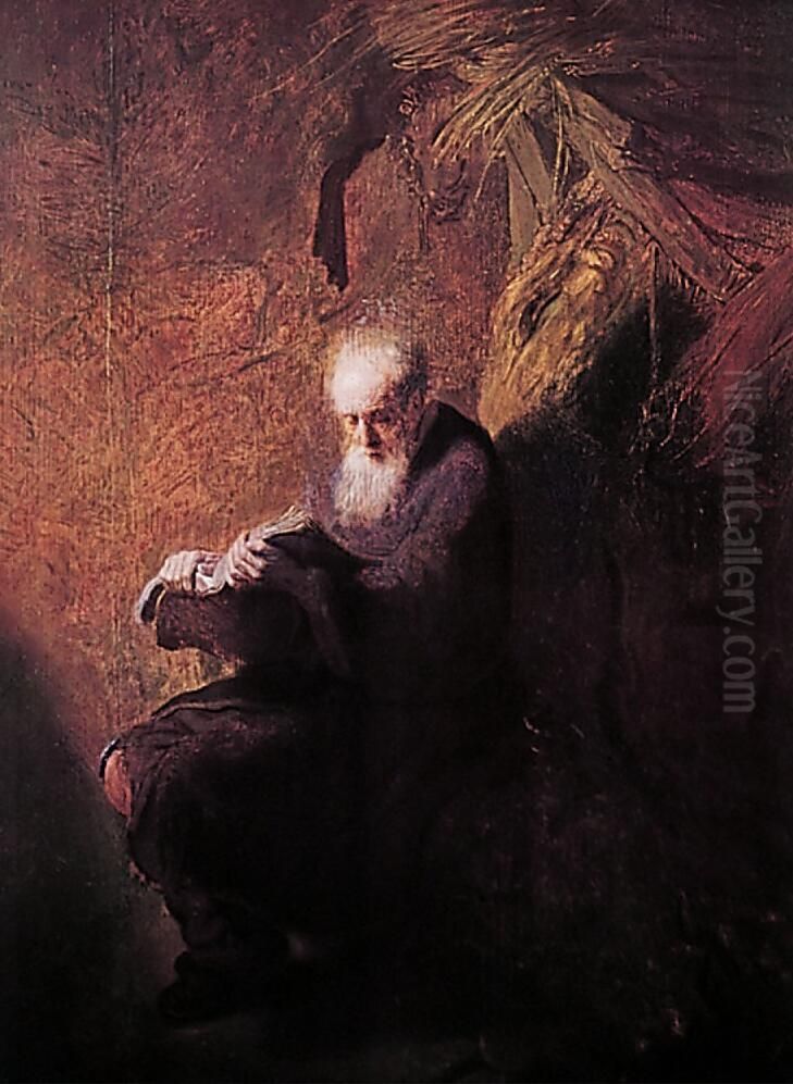 Hermit Reading Oil Painting by Rembrandt
