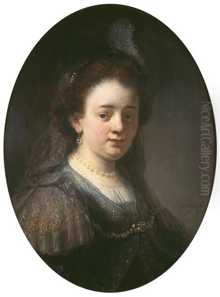 Saskia van Uylenburch (1612-1642) Oil Painting by Govert Flinck