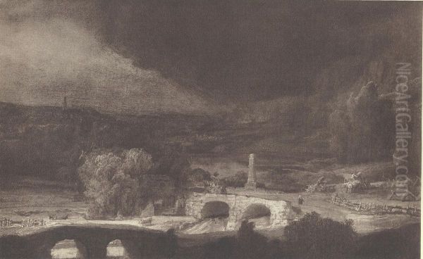 Landscape with Two Bridges Oil Painting by Rembrandt
