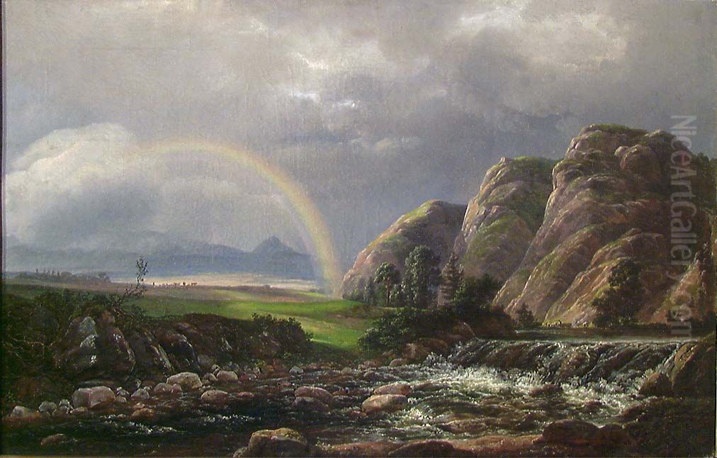 Landskap med regnbue, Plauenscher Grund Oil Painting by Johan Wilhelm Ludwig Dahl
