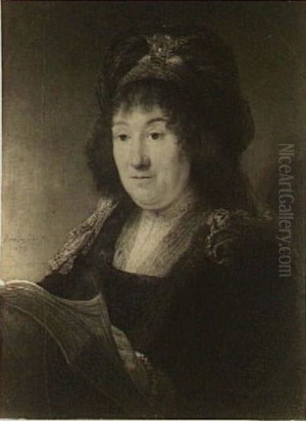 Woman wearing a turban holding a book Oil Painting by Rembrandt