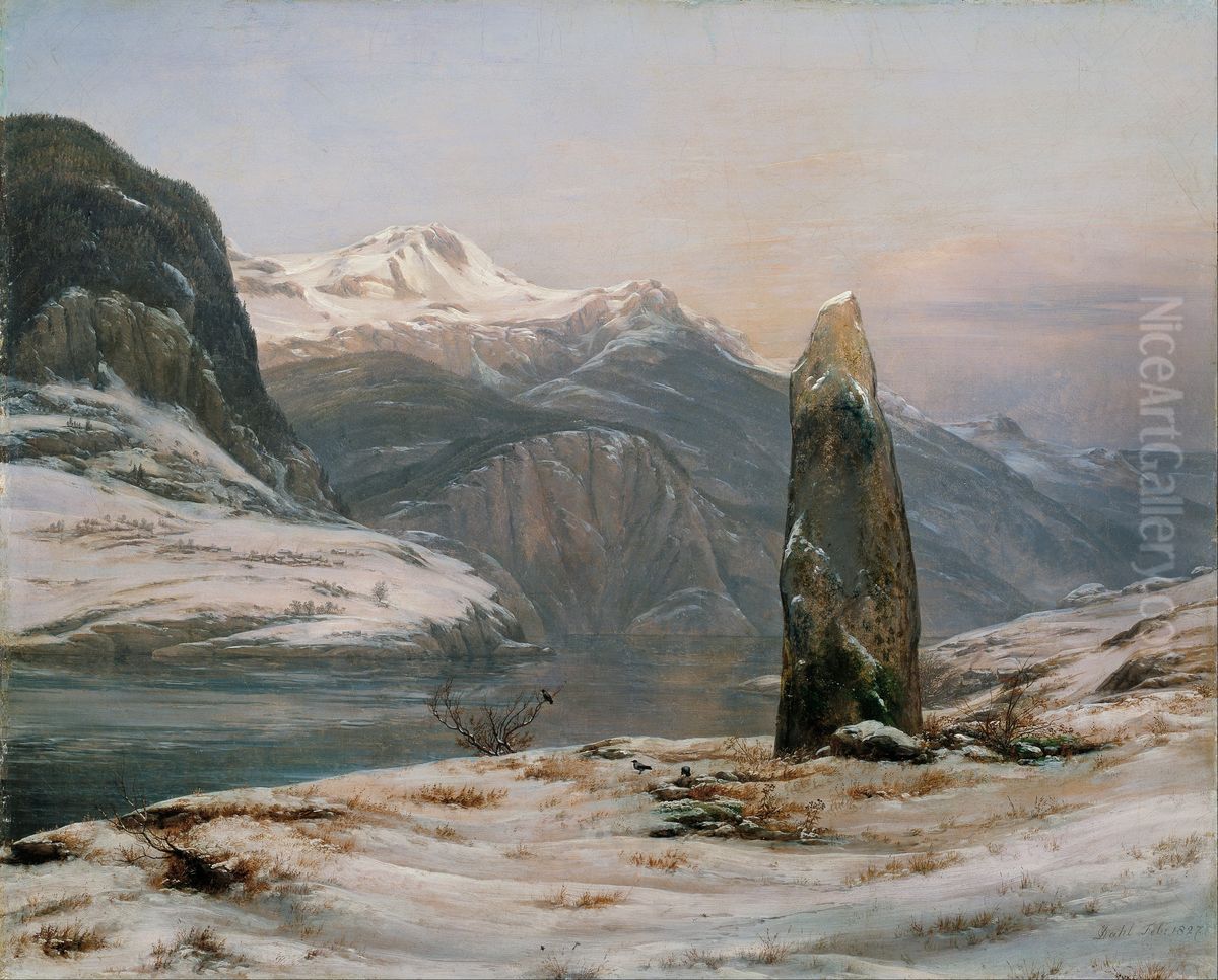 Winter at the Sognefjord Oil Painting by Johan Wilhelm Ludwig Dahl