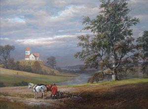 Landskab fra Pedersborg naer Soro. Pedersborg Kirke
