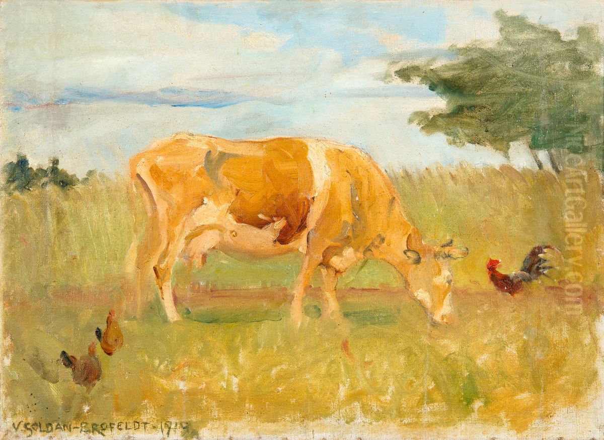 Laiduntava lehma Oil Painting by unknown
