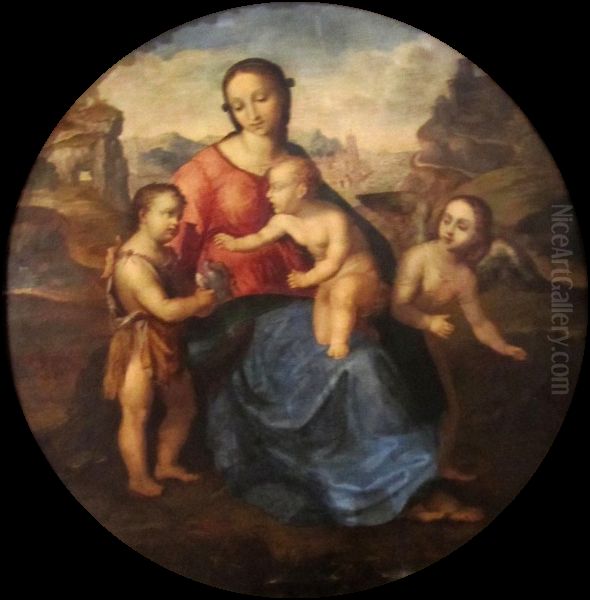 Madonna and Child with St. John and an angel. Oil Painting by Giuliano Bugiardini