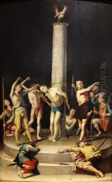 26; Luke 23:16-25; Mark 15:15; John 19:1). Oil Painting by Pedro de Campana