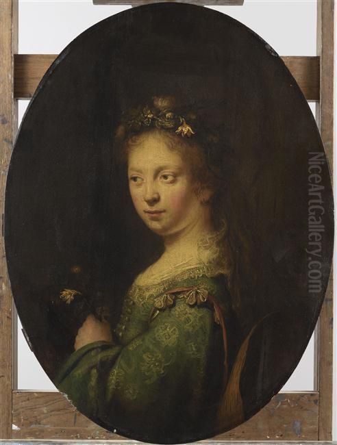Young Shepherdess as Flora Oil Painting by Govert Flinck