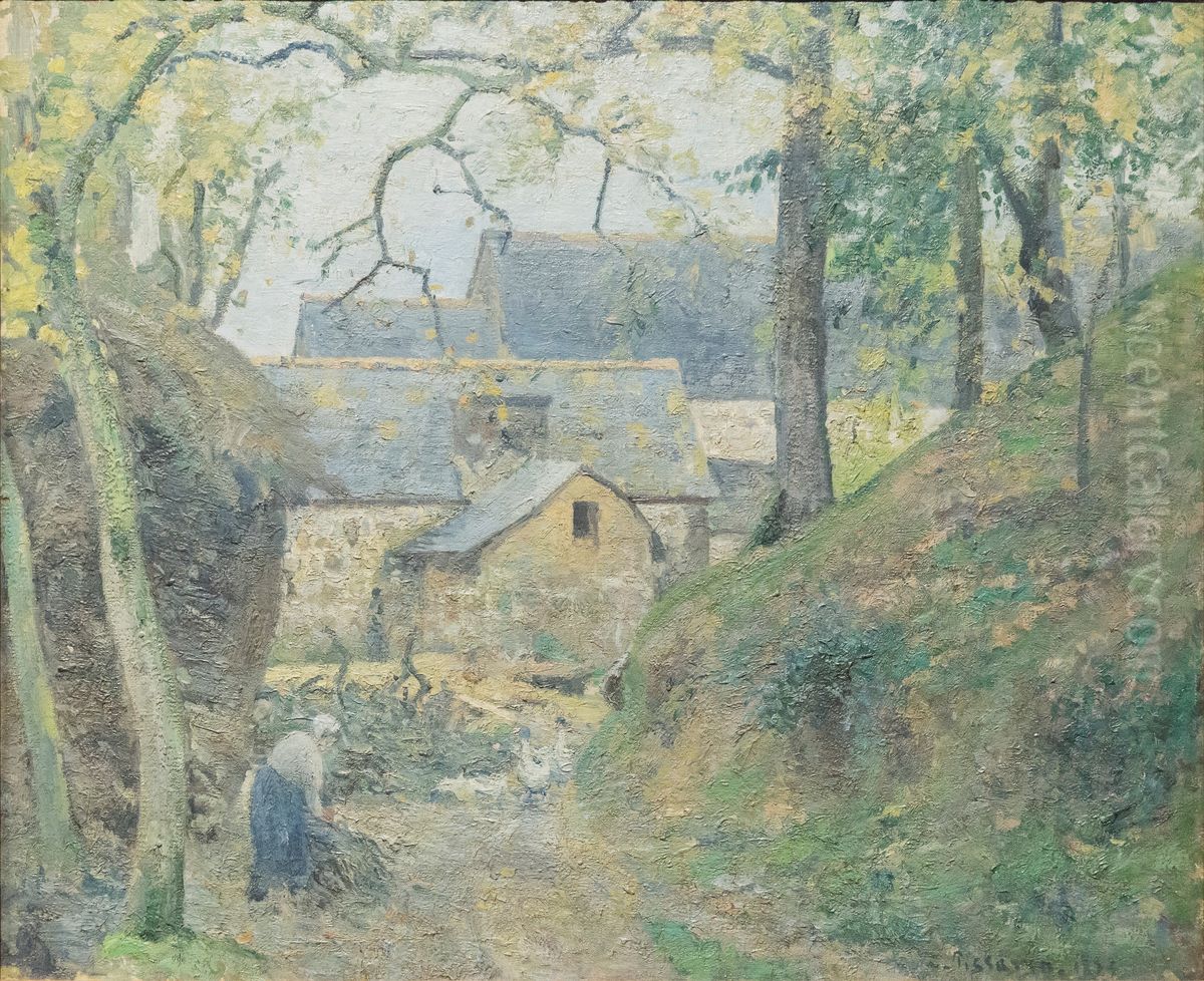 Farm at Montfoucault Oil Painting by Camille Pissarro