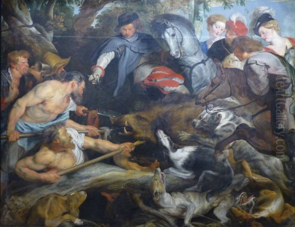 La chasse au sanglier. Oil Painting by (studio of) Rubens, Peter Paul