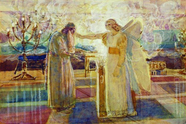 Arhangel Gavriil porazaet Zahariu nemotoj Oil Painting by Alexander Ivanov