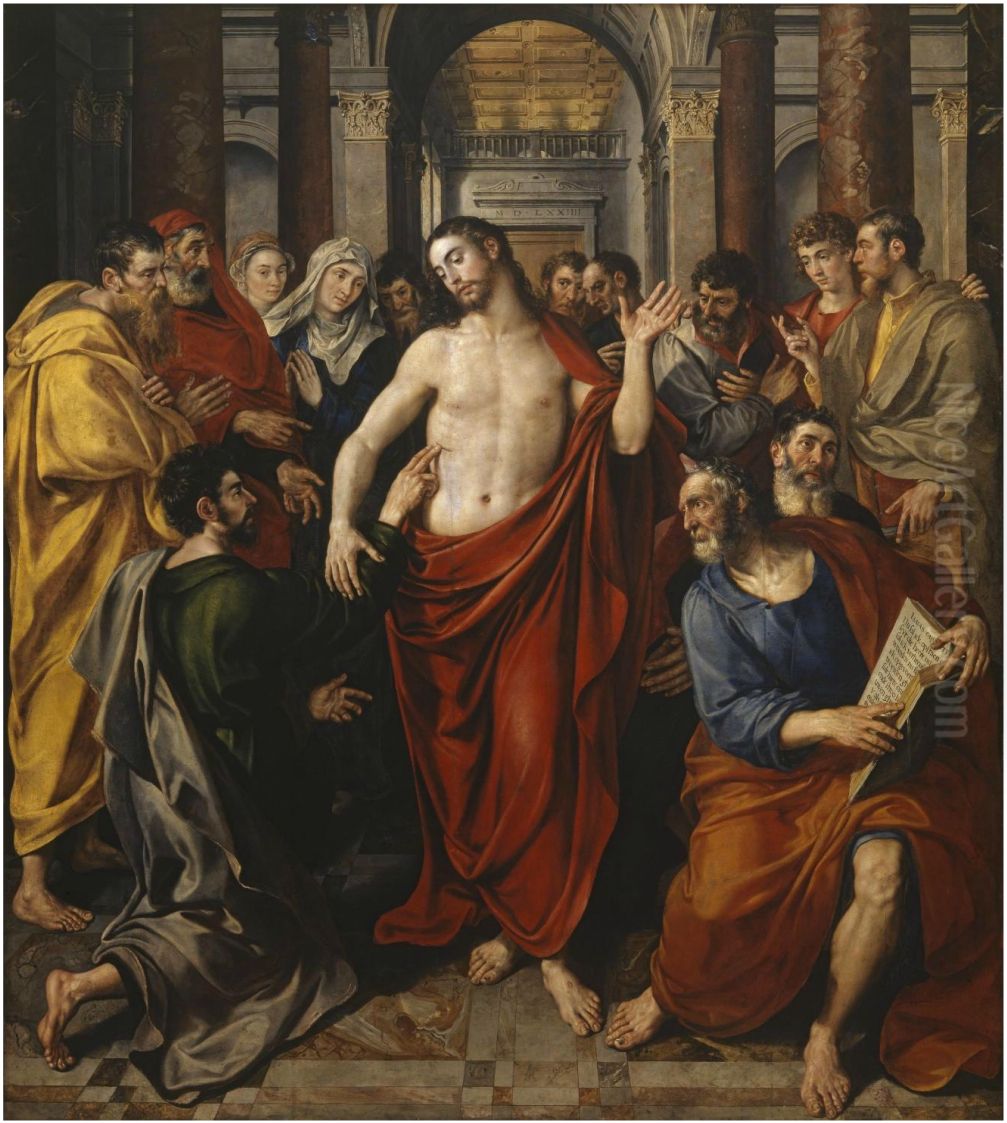 De ongelovige Thomas (Altaar van het bontwerkersambacht) Oil Painting by Maerten De Vos