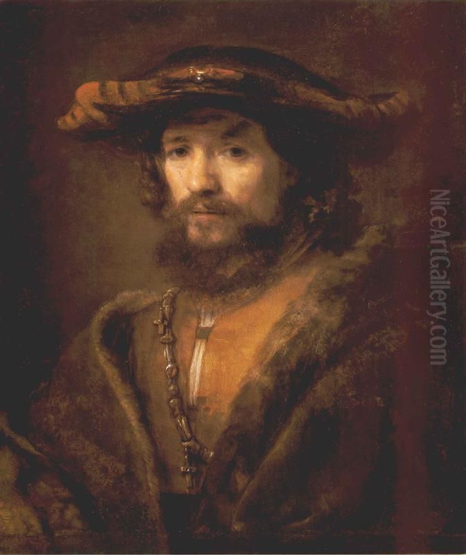 Bust of man wearing a large-brimmed hat Oil Painting by Willem Drost