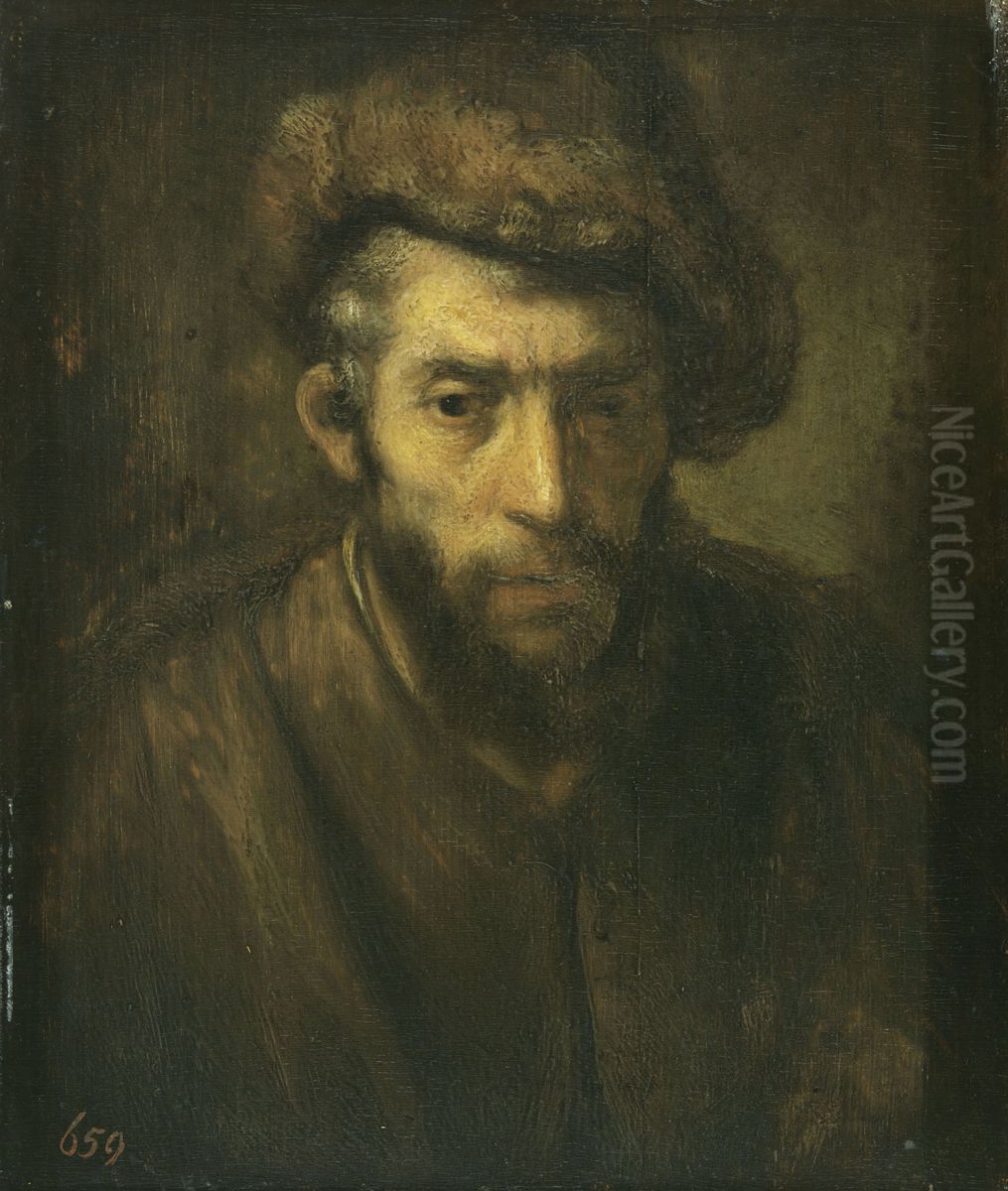 Bust of a man with a fur hat Oil Painting by Rembrandt Bust of a man with a fur hat Oil Painting by Rembrandt