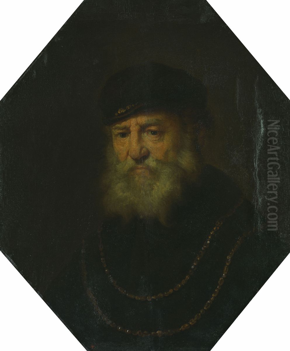 Bust of an Old Man with Two Gold Chains Oil Painting by Govert Flinck
