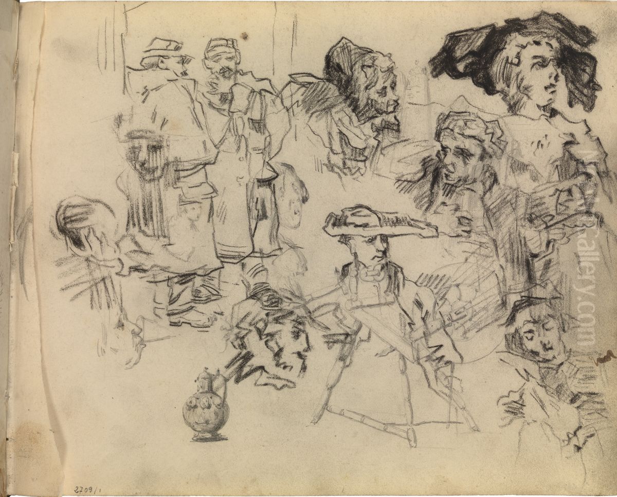 Vaas, spinnewiel, soldaten, vrouwen Oil Painting by James Ensor