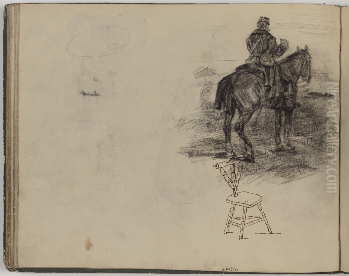Militair te paard, en stoel Oil Painting by James Ensor