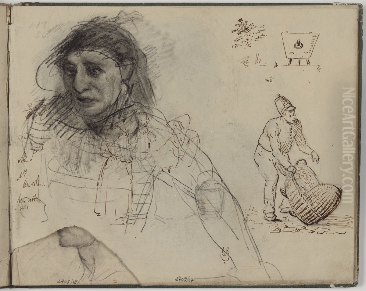 Vrouwenhoofd en figuren Oil Painting by James Ensor