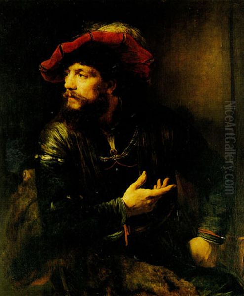 Portrait of an Officer in a Red Beret Oil Painting by Willem Drost