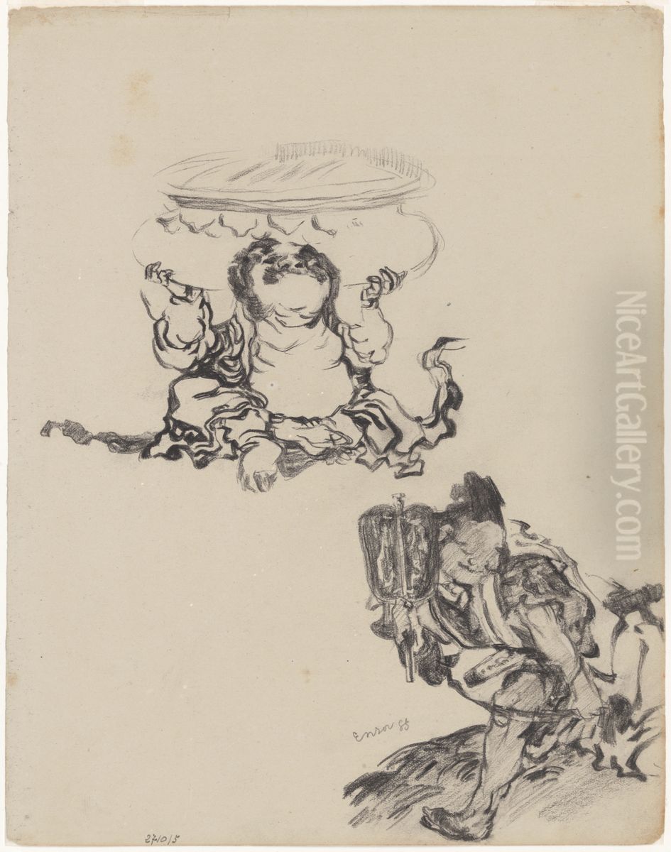 Chinoiserie, twee figuren Oil Painting by James Ensor