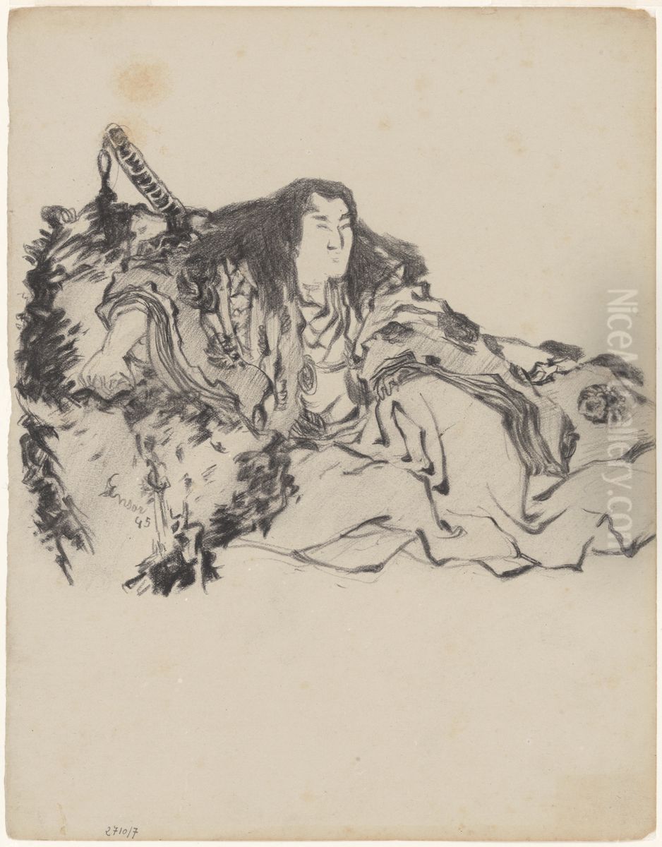 Chinoiserie, een zittende man Oil Painting by James Ensor