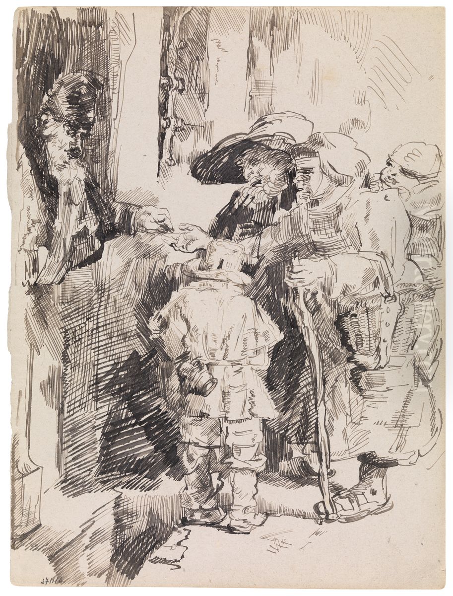 Beggars Receiving Alms at the Door of a House Oil Painting by James Ensor