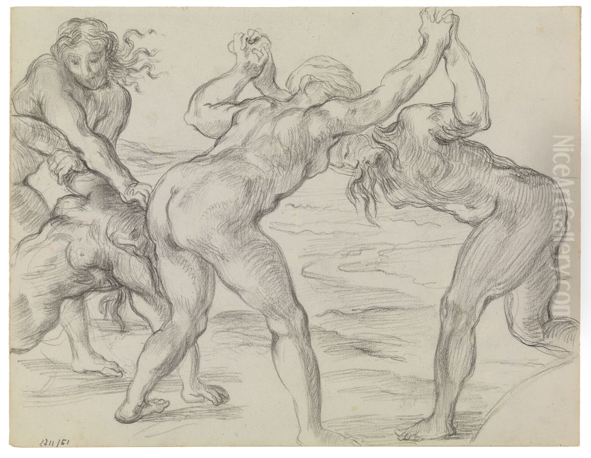 Des filles de Sparte luttant Oil Painting by James Ensor