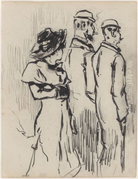 Dame en twee heren Oil Painting by James Ensor